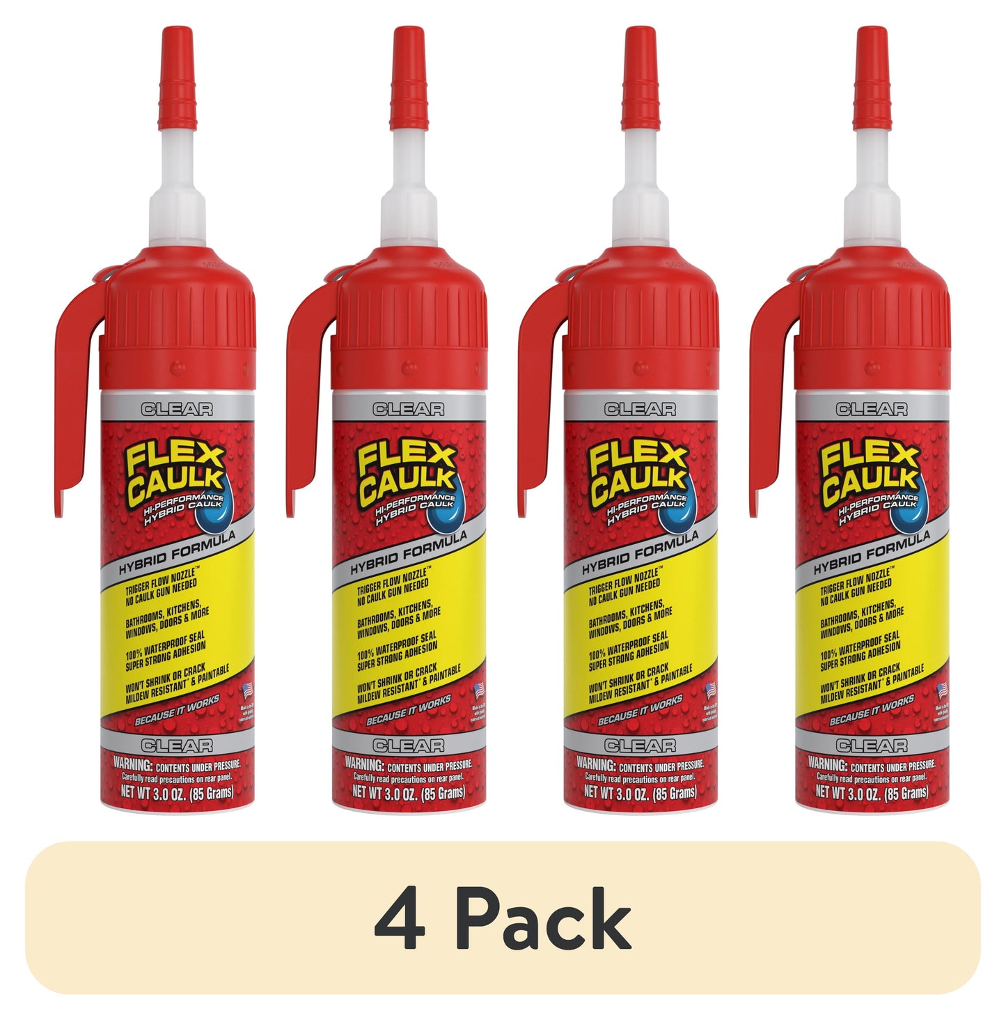 (4 pack) Flex Seal Caulk Clear 3 oz Pressurized Can with Adjustable Trigger Flow Nozzle