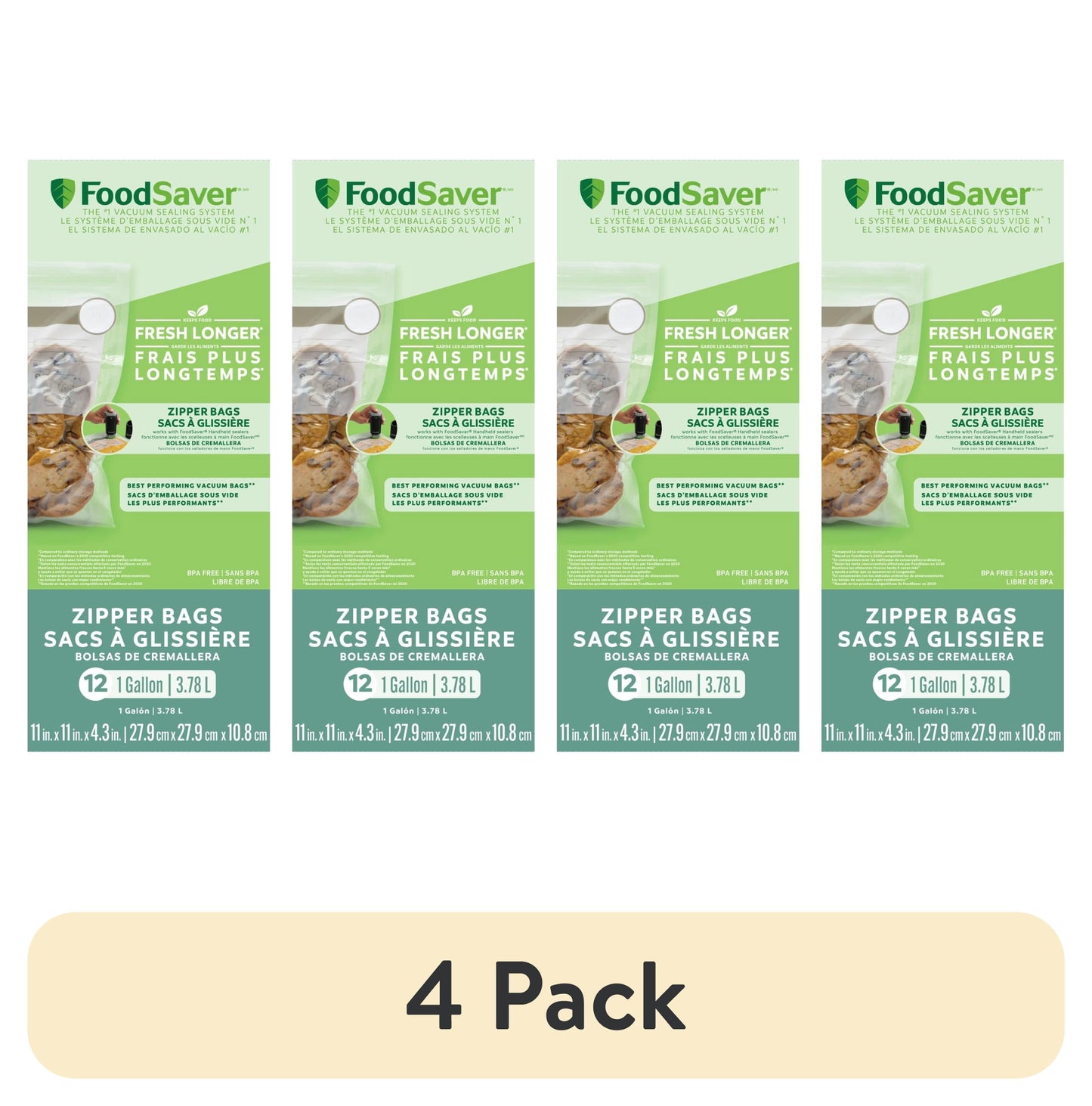 (4 pack) FoodSaver FreshSaver 1 Gallon Zipper Bags 12pk