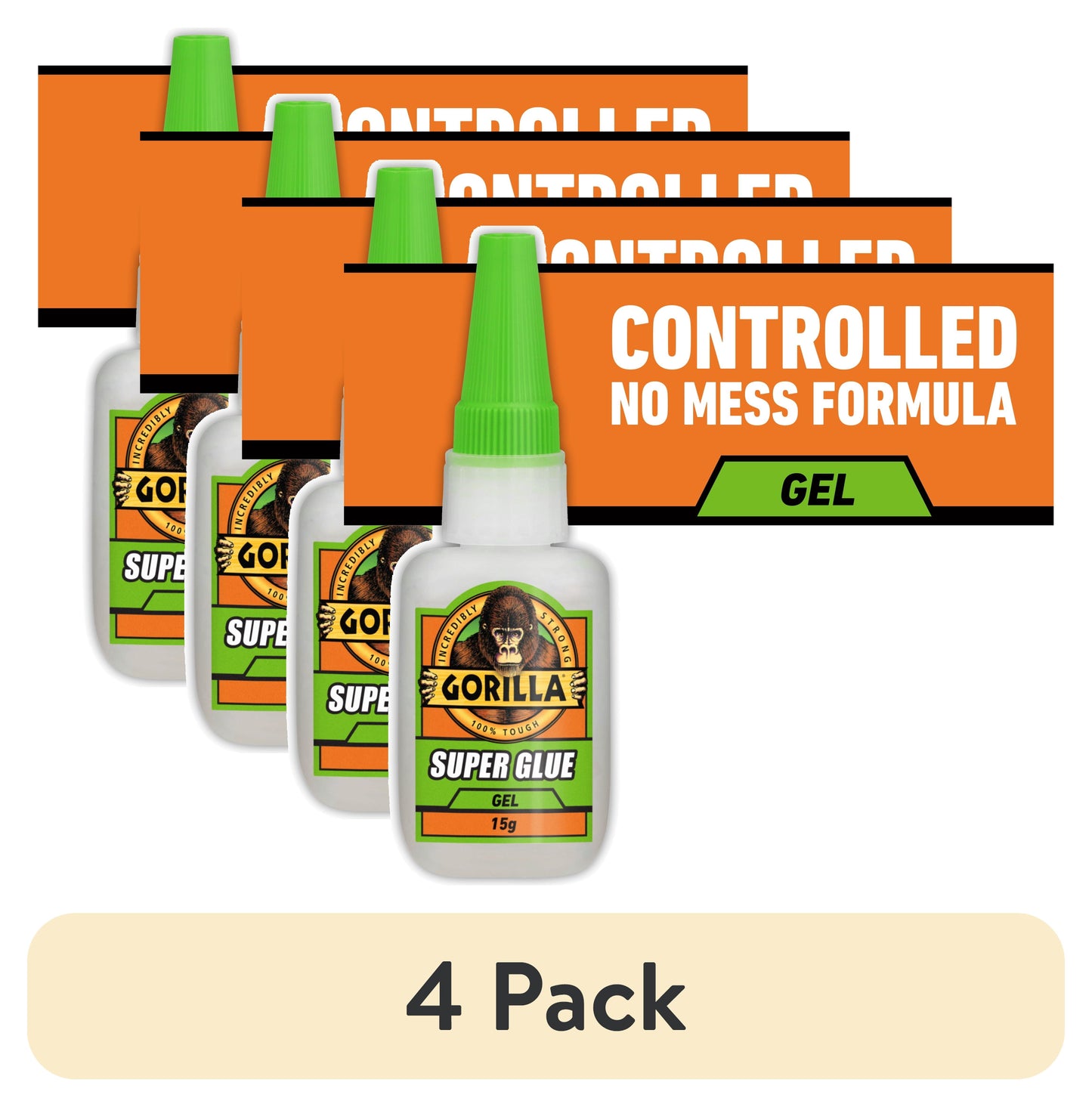 (4 pack) Gorilla Glue Super Glue Gel (15g) Color Transparente, Paquete de 1