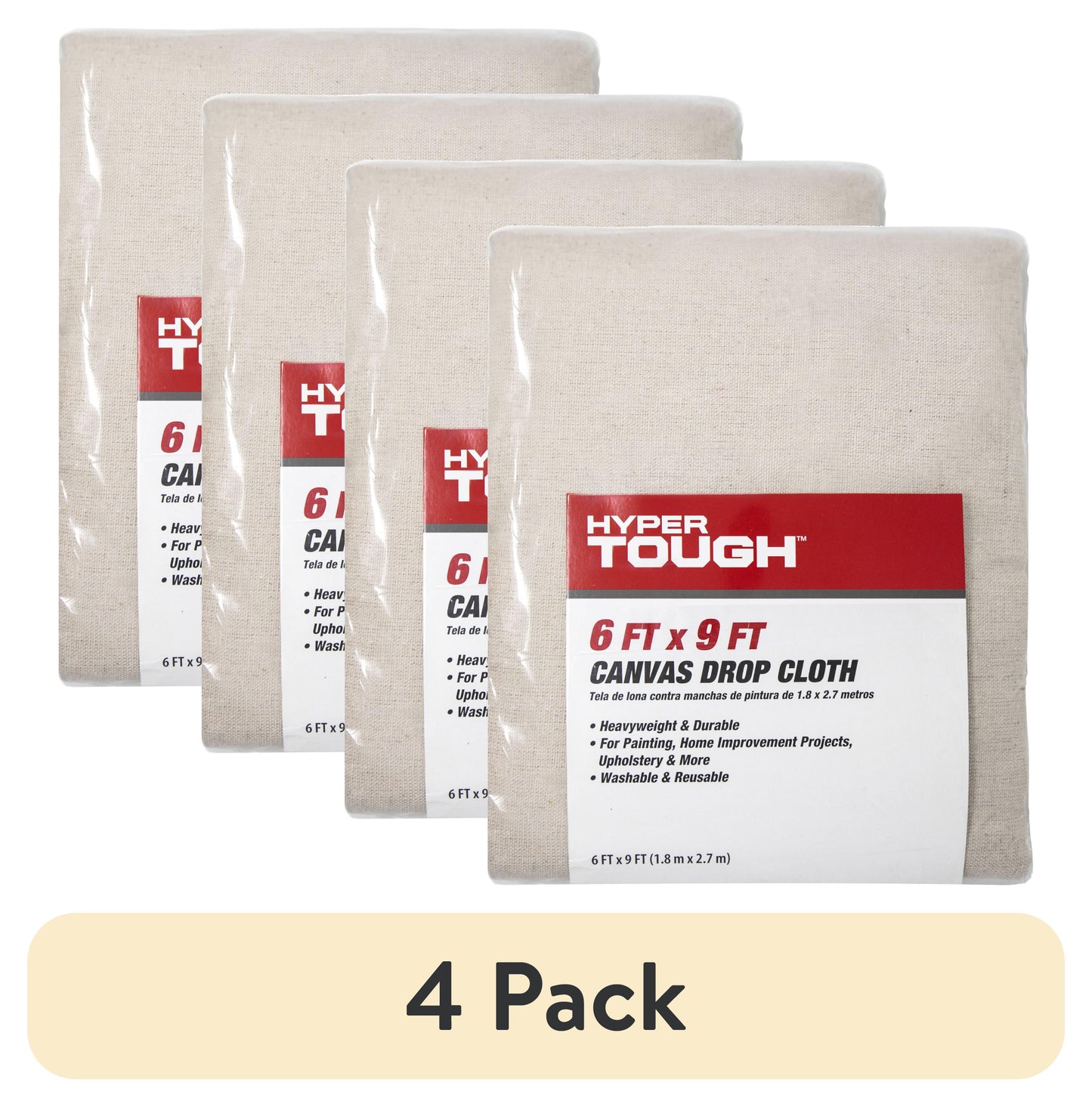 (4 pack) Hyper Tough Canvas Drop Cloth, 6' x 9'