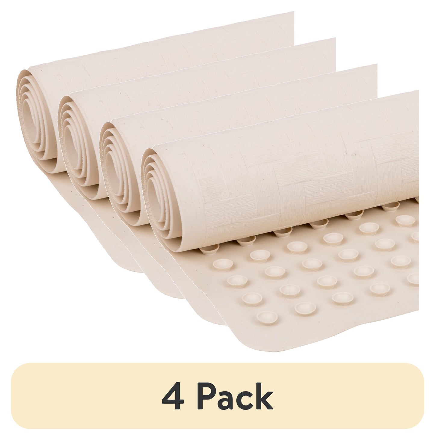 (4 pack) Mainstays Tapete de Goma para Bañera de 18" x 36" con Ventosas, Blanco