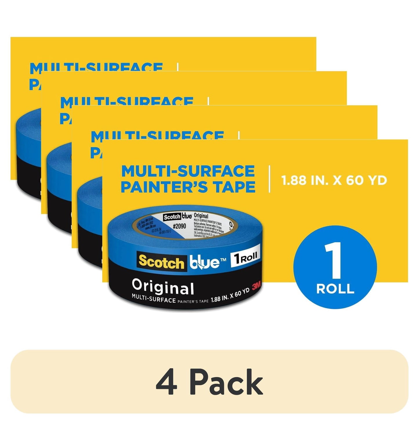 (4 pack) Scotch Blue Painter's Tape, 1.88 in. x 60 yd., 1 Pack, Original Multi-Surface, Paint Supplies