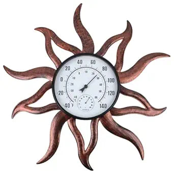 Indoor Outdoor Thermometer, Large Wall-Mounted Thermometer with Humidity, Easy to Read Decorative Outside Thermometer for Patio, Garden, No Require Batteries(Brown)