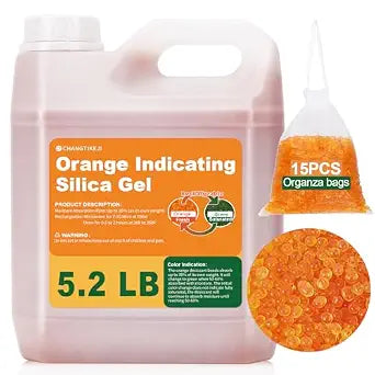 CHANGTIKEJI Orange Silica Gel Desiccant Beads 5.2LBS - Premium Color Indicating Reusable Moisture Absorbers for Camera, Electronic, Books, Documents, 3D Filaments, Clothes, Painting, Jewelry