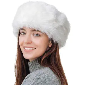 Syhood Faux Fur Headband for Women, Fluffy Winter Earwarmer, White
