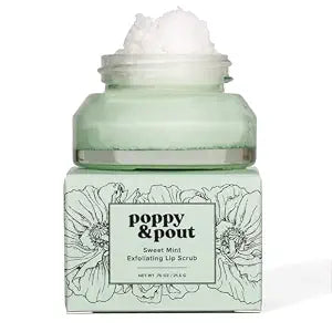 Poppy & Pout Natural Lip Scrub, Moisturizing Sugar Scrub for Dry Lips, Lip Scrubber Exfoliator with Essential Oils Smooths and Hydrates Lips, In Recyclable Glass Jars, Cruelty Free - Sweet Mint