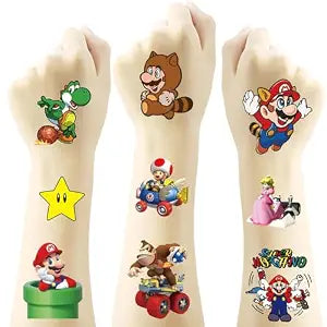 40Sheets Cartoon Mario Temporary Tattoos for Kids Birthday Party Favors Cute Mario Decoration Sticker Gifts for Girl Boys Home Activity Class Prizes Carnival Christmas Rewards