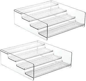 mDesign Plastic Bathroom Storage Organizer Shelf for Cabinet, Vanity, Countertop - Holds Vitamins, Supplements, Medicine Bottles, Nail Polish, Makeup - 4 Levels - Ligne Collection, 2 Pack, Clear