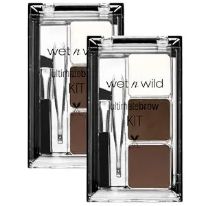 wet n wild Eyebrow Kit, Dark Brown, Powder | Pack of 2 | Built-In Mirror | Includes Tweezers | Compact Size