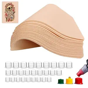 320Pcs Tattoo Skin Practice Kit - 20Pcs Fake Skin+ 300 Mixed Sizes Tattoo Ink Caps Cups (#9/#13/#16) for Tattoo Artists & Beginners,Tattoo Supplies Starter Kit Practice at Home