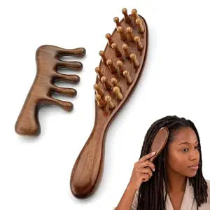 Loc Brush for Dreads and Loc Comb for Retwist, Wooden Brush and Comb Set for Microlocs, Scalp Massage, New Growth Separation and Daily Loc Care