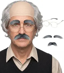 Miss U Hair Grey Old Man Balding Wig With Mustache Eyebrows And Glasses