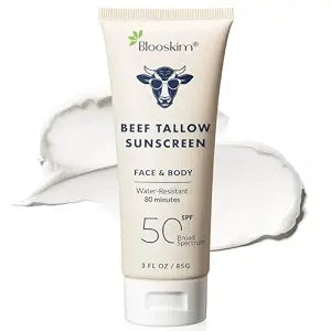 Blooskim Beef Tallow Sunscreen SPF 50: Natural Tallow & Zinc Oxide Sunblock Cream for Face & Body - Sun Protection with Non Greasy Formula for Women and Men - Water-Resistant 3 oz