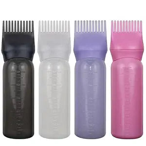 4 Pack Root Comb Applicator Bottle, Hair Oil Applicator, Oil Comb Applicator Bottle for Hair Dye Shampoos Hair Salons (Black+White+Purple+Pink)