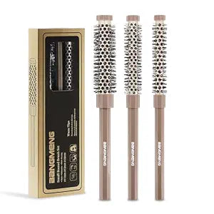 BANGMENG 3 Pieces Small Round Brush Set, 3/7 1/2 5/8 Inch Barrel HairBrush for Blow Drying, Soft Bristles Style Volumize Hair Brush for Women Men Short Hair, Bangs, Roots, Curling, Straight
