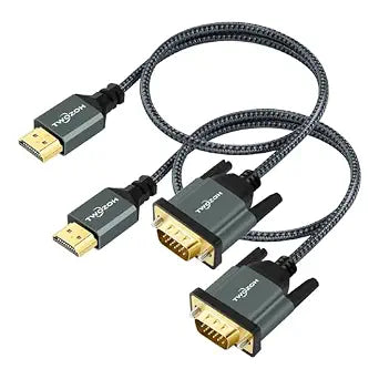 Twozoh HDMI to VGA Cable 3.3FT 2 Pack. Aluminum Alloy Shell Nylon Braided & Gold-Plated HDMI VGA Support 1080P/60HZ for Desktop, Laptop, PC, Monitor, Projector, HDTV