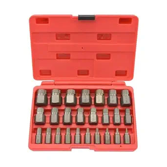 NEIKO 04204A Hex-Head Multispline Screw and Bolt Extractor Set, Easy-Out Screw Extraction, Broken Bolt Remover, Stripped Fastener Tool, 1/8 Inch to 7/8 Inch in 1/32-Inch Increments, CrMo, 25 Pieces
