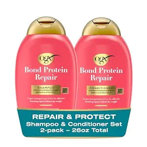 OGX Repair + Protect Bond Protein Repair Shampoo + Conditioner, 13 fl. Oz, (Pack of 2)