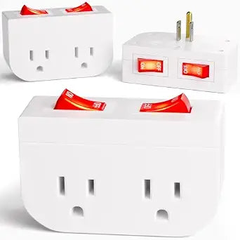 POWAWINI 3 Pack Grounded Outlet Adapter, Dual Switch, Red Indicator