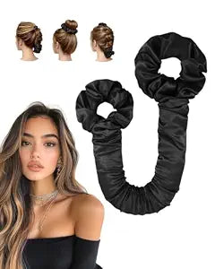 BONNET QUEEN Large Satin Heatless Hair Curler for Long Thick Hair, All-in-One Overnight Curling Rod, Heatless Curls Bun with Built-in Scrunchies, Day-to-Night Styling for Sleep, Travel & Gym, Black