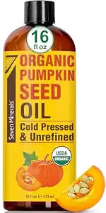 Seven Minerals Pumpkin Seed Oil for Hair Growth, Face, & Body - Big 16oz Bottle - USDA Organic, Cold-Pressed & Hexane Free - Lightweight, Non-Greasy, & Deeply Moisturizing for Scalp, Skin