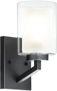 XiNBEi Lighting Black Wall Sconce 1-Light Dual Glass Bathroom Vanity Sconce