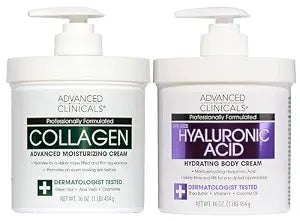 Advanced Clinicals Hyaluronic Acid Moisturizer + Fragrance Free Collagen Cream Face Moisturizer & Body Lotion 2pc Skincare Set For Women & Men Helps Reduce Appearance Of Crepey Skin & Dry Skin, 2pc