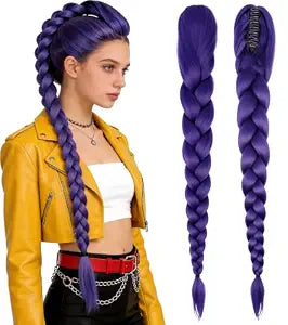 29 inch Purple Braided Ponytail Wig, Clip-On Hair Extension