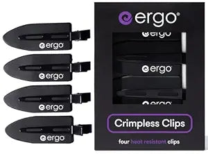 ERGO No-Crease Hair Clips – 4 Pcs Heat-Resistant Crimpless Clips for Hair Styling, Sectioning, Makeup | No Bend Clips for Women, Curls, Bangs, Salon Use