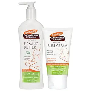 Palmer's Postpartum Skin Care Bundle - Cocoa Butter Set includes Firming Butter Body Lotion (10.6 fl. oz.) and Bust Cream (4.4 oz.), Pregnancy Essentials with Shea Butter, Elastin, Vitamin E & Co Q10