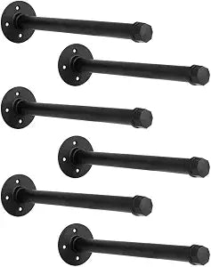 Industrial Black Iron Pipe Shelf Brackets 10 Inch Wall Mount DIY Shelving Brackets Pipe Decor Wall Rustic Clothing Rack 6 Pack, Hardware Included