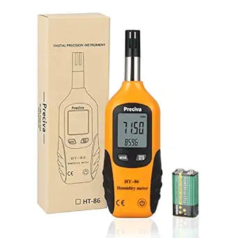 Preciva Digital Psychrometer Thermo-Hygrometer, LCD Mini Temperature and Humidity Meter with Dew Point and Wet Bulb Temperature Hygrometer for Industry, Agriculture, Meteorology (9V Battery Included)