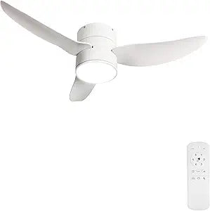 GESUM Ceiling Fan with Lights, 38" Flush Mount Ceiling Fans with Remote Control, Dimmable, 3CCT, Reversible, small Ceiling Fans for Bedroom Kitchen Porch Patios(White)
