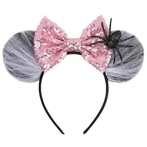bianbaistar Pink Sequin Mouse Ear Headband with Spider & Web Accents - Halloween Party & Cosplay Essential