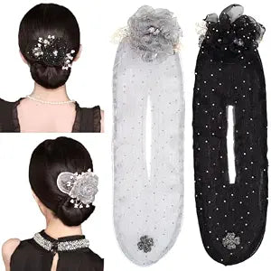 2 PCS Flower Deft Bun Maker, French Hair Bun Maker Deft Bun for Hair Twister, Ball Hair Clip,Crystal Flower Hair Bun Roller for Long Thick Hair Accessories for Women Girls