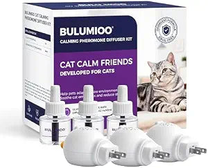 Cat Calming Pheromone Diffuser Set (Whole Home 3-Pack) 3 Diffusers + 3 x 48ml Refills Helps Reduce Spraying & Fighting Unscented Stress Relief for Large Homes & Multi-Cat Areas