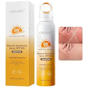 Reef Safe Mineral Sunscreen Spray SPF 50+, Zinc Oxide Broad Spectrum Protection, Lightweight Non-Greasy Mist for Active Outdoor Use, 360° Ring Spray, Water Resistant 80 Min, 6.76 oz/200ml
