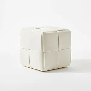 Footstool Square Cube Ottoman Foot Stool,Woven Upholstered Velvet Ottoman,Modern Foot Rest Stool,Padded Footstool Knitted Pouf,Coffee Table for Living Room Bedroom(38x38x38cm(15x15x15inch), Cream)
