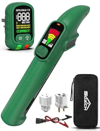 SQECH Circuit Breaker Finder Tool Kit GFCI Outlet Tester NCV Detector for 90-135V AC Electrical Circuit Tracer with Dual LCD Display Adapter Storage Bag Batteries Screwdriver