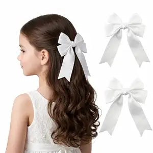 2Pcs Hair Bows for Girls, School White Bow for Hair Ribbon Clips