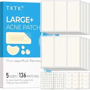 TKTK Large Pimple Patches for Face & Body, 68x27mm, 5 Sizes 136 Count