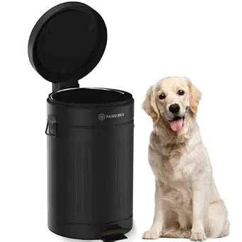 PAWZIDEA Dog Poop Trash Can Outside Odor Control, 3.1 Gallon Outdoor Trash Can with Lid, Waterproof Pet Waste Disposal Container, Small Poop Bin Step Garbage Can, 7.8in Activated Carbon Filter, Black