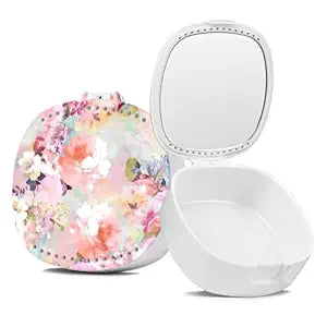Retainer Case,Denture Case With Mirror and Ventilation Holes,Pink Flower