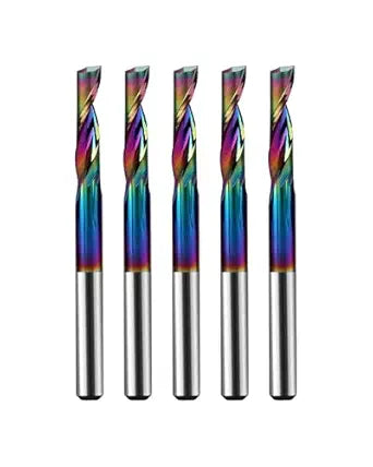 5Pcs 1/8in Solid Carbide 1Flute End Mill,DLC(Ta-C) Coated, Single Flute Bits Tool for Soft Material Such As Plastics,Aluminum, Copper, and Brass