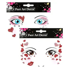 Red Heart Face Stickers Gems Heart Glitter Face Jewel Rhinstone Sticker Valentine's Day Self-adhesive Stick On Rave Party Makeup Sticker