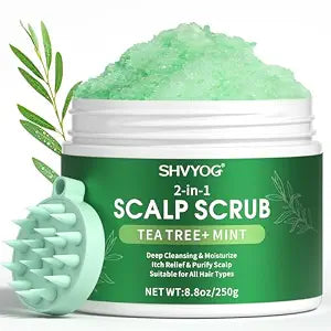 SHVYOG Scalp Scrub, Tea Tree & Coconut Oil Exfoliator Scrub for Itchy Scalp, Anti-Dandruff Detox Clarifying Exfoliator Shampoo with Sea Salt, Scalp Treatment with Scalp Scrubber