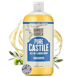BAMBOO AND BIRCH Pure Castile Soap Liquid, Unscented, 32 oz