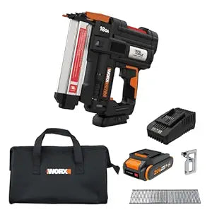 Worx Nitro 20V 18GA Cordless Brad Nailer, Cordless Nail Gun, Nail Gun Battery Powered, Up to 2 Inch, Tool-Free Jam Release, Trimming & Molding, Baseboard WX842L PowerShare Battery, Charger Included
