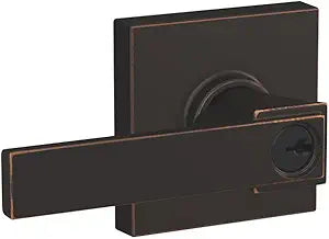 SCHLAGE F51A NBK 716 COL Northbrook Lever with Collins Trim Keyed Entry Lock, Aged Bronze