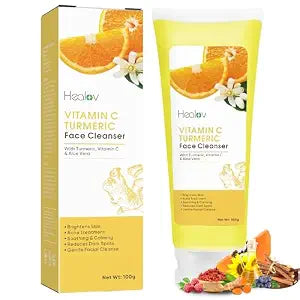 Healov Turmeric Face Wash – Skin Brightening Liquid Soap for Discoloration – Natural Anti Aging Exfoliating Facial Cleanser for Spots, Acne, Sun Damage – Turmeric Soap Skincare